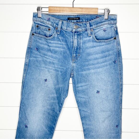 Lucky Brand Mid Rise Sienna Slim Boyfriend Embroidered Jeans Wisteria Size 2 - Picture 3 of 15